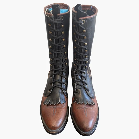 Vintage Lace-Up Western Roper Cowboy Boots | Two-Tone Made In USA | Size 7.5 - Picture 2 of 8